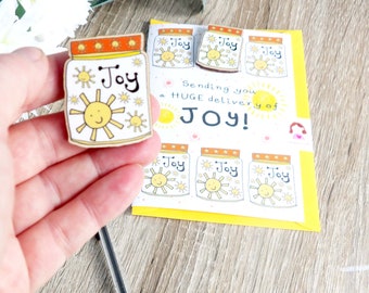 Delivery of joy card with wooden pin badge gift - letterbox gift - wooden pin badges - gift and card set - happymail - thankyou gift
