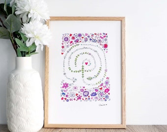 A4 labyinth print spring peace love and joy   -unmounted and unframed - labyrinth walking - finger labyrinth art - labyrinth art