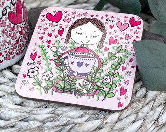 Meditating girl coaster - pretty coaster - mothers day gift - small gift - tea lover gift - coffee lover gift - gift for her