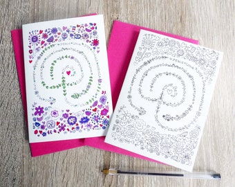 Set of 6 A6 labyrinth notecards with envelopes - Penpal Gift - letter writing - happymail - snail mail