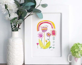 A4 print Rainbow and tulips A4 print  -unmounted - unframed - Inspiring wall art - encouraging wall art - happy art