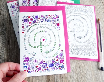 Set of 6 A6 labyrinth notecards with envelopes - Penpal Gift - letter writing - happymail - snail mail