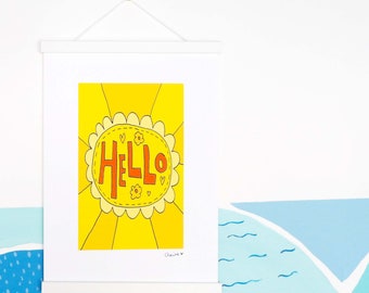 A3 Hello wall print- bright wall art - cheerful prints - hallway print - new home print - new home gift