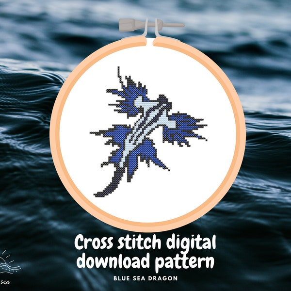 blue sea dragon nudibranch cross stitch pattern