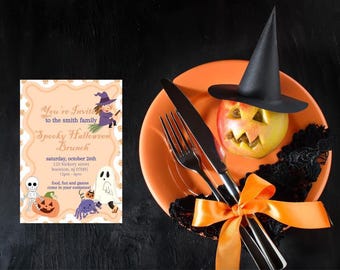 Modèle d'invitation pour le brunch d'Halloween : fête de famille effrayante (5 x 7) (téléchargement numérique)