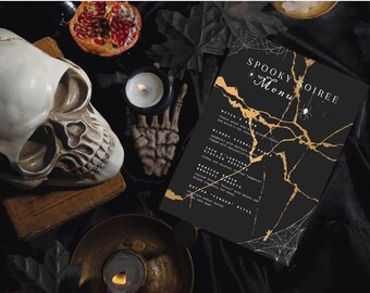 Modèle de menu de fête d'Halloween effrayant : modifiable 5 x 7 (téléchargement numérique)