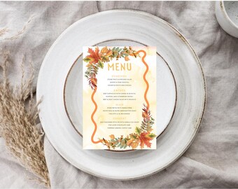 Modèle de menu de dîner d'automne : design moderne pour Thanksgiving (téléchargement numérique)