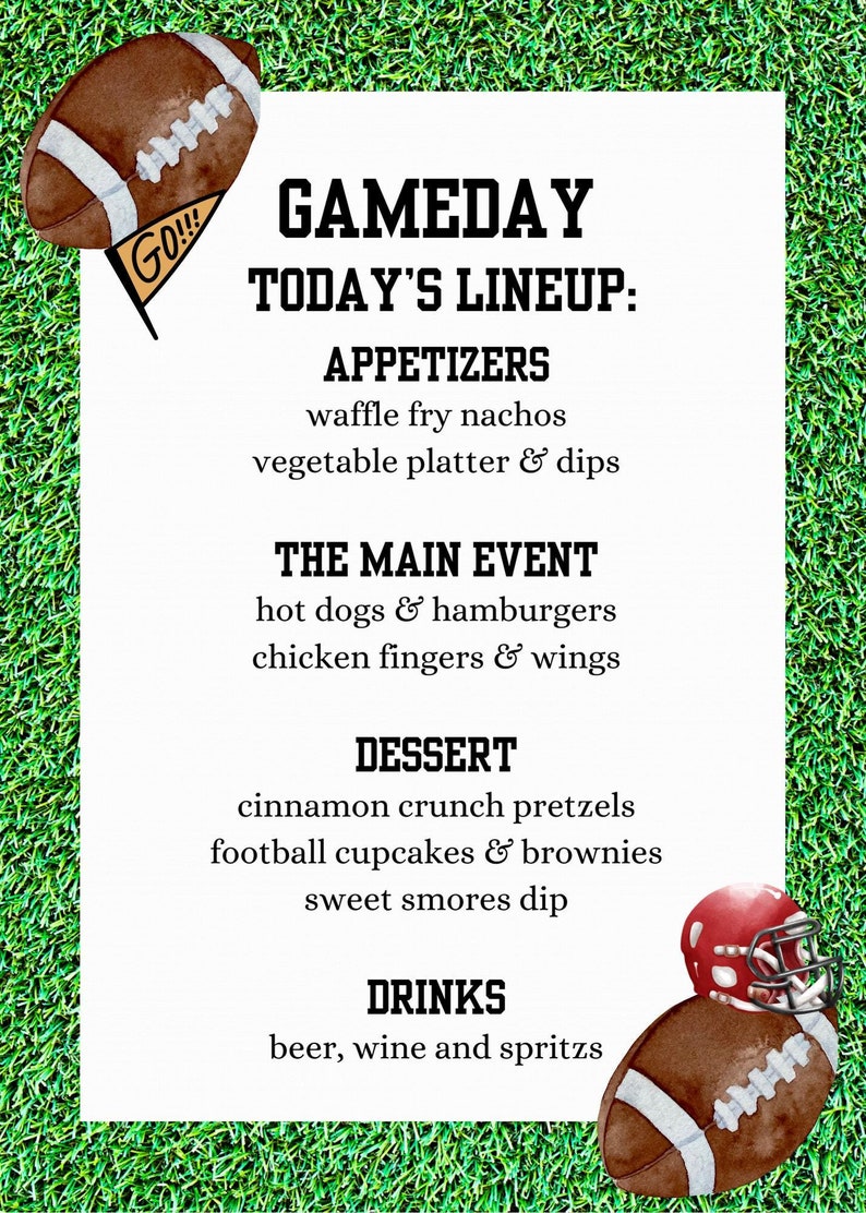 Football Game Day Menu Template: Editable 5x7 (digital Download) - Etsy