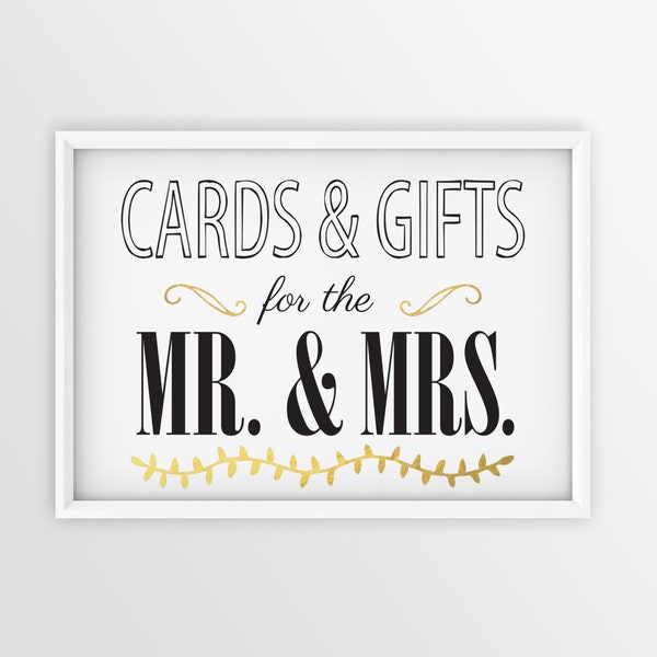 Cards and Gifts for the Mr. & Mrs. Wedding Sign | Instant Digital Download | Gift Table Sign with Gold Foil