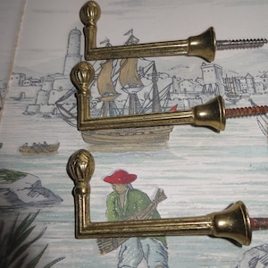 3 Franse vintage messing L-vormige gordijn-/gordijnstrikken/1930/40
