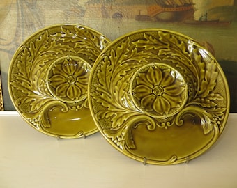 2  French Vintage Artichoke Plates/Platters/ GIEN / Barbotine/ 1970s/ Nordic Living/
