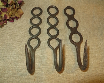 Three (3) French Antique Metal Hanging Game/Meat/ Wild Boar/ Hooks/ Chateau Cold Store/19th C