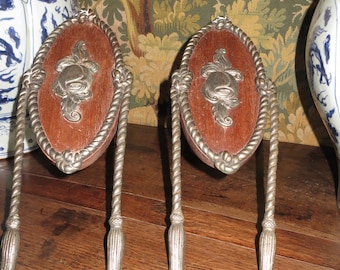 Antique French Art Deco Curtain Pole Holders, Silvered Metal, 1900s