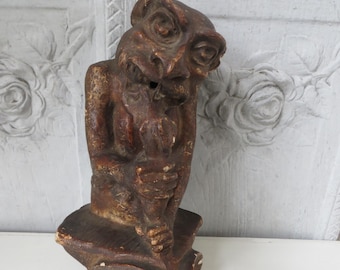 French Vintage Plaster Gargoyle/Mythical Wall Hanging/ Gothic Architecture/