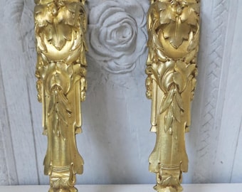 Pair of Antique French Bronze/Brass Corner Embellishments, Classical Foliage, Architectural/ Restoration.