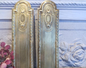 Pair of Antique French Solid Brass Door Plates/Finger Plates/French Push Plates/Door Hardware/Period Features/Decorative/Chateau/Cartouche.