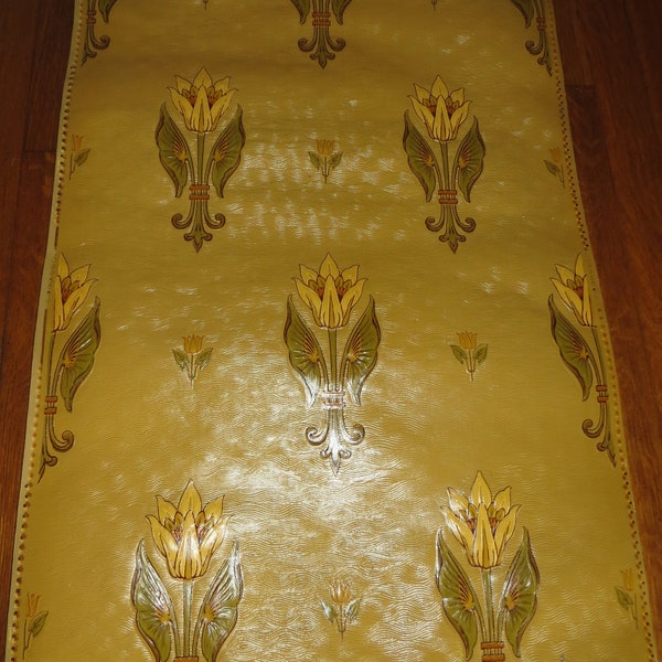 One Panel of Original French Art Nouveau Embossed Wallpaper....Circa 1900.