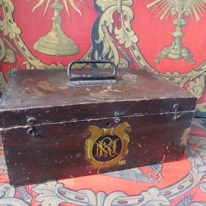 French Antique Wooden Deed Box /Monogram/Mid 1800s