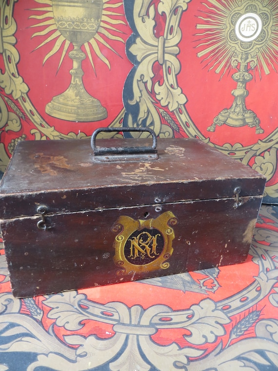 French Antique Wooden Deed Box /Monogram/Mid 1800s