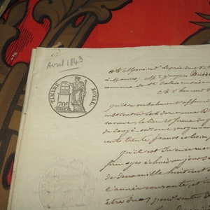 Avvocati/notarie/documenti antichi francesi di 4 pagine/1843 calligrafia effimera/8 pagine di scrittura/manoscritto/XIX secolo.