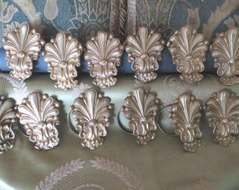 Antique French Repoussé Brass Curtain Rings, Set of 14