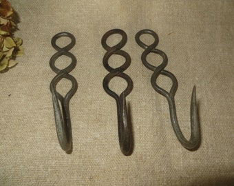 Three (3) French Antique Metal Hanging Game/Meat/ Wild Boar/ Hooks/ Chateau Cold Store/