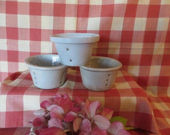 Set of 3 Small French Vintage Cheese Moulds. Rustic Farmhouse Décor