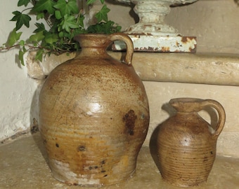 Vaso/vaso per olio d'oliva/noce in gres francese antico/contenitore per olio d'oliva in terracotta/smaltato antico/arredamento/vita rustica/nordica.