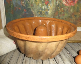 French Vintage Kouglof/Bundt Mould/Mold Ceramic Cake Mould/ Earthenware Terracotta/ Pottery/ Vintage Kitchen/Retro/