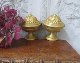 Pair of French Antique Solid Brass Curtain Pole/Rod Finials.