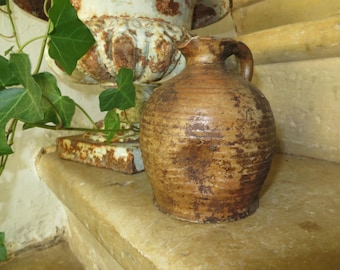 French Antique Stoneware Olive/Walnut Oil Jug/Container/Antique Glazed Décor/Rustic/ Nordic Living.