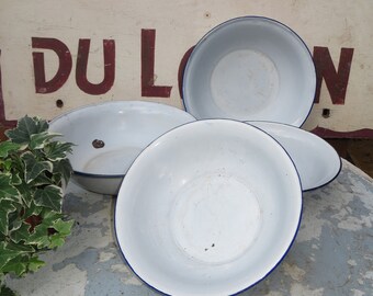 Four (4) Matching French Vintage Enamel Basin/Planter/1930s