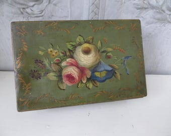 French Hand Painted Vintage Toleware Box/ Floral Patten/Jewellery Box/Décor