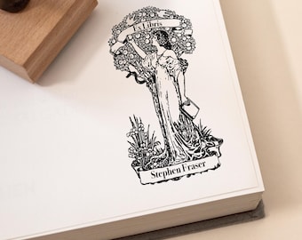 Ex Libris Rubber Stamp - Vintage Trees Library Stamp