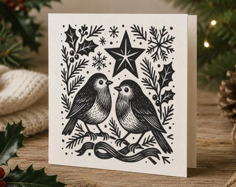 Robin Rubber Stamp for Christmas Greeting Card, Autumnal scene for postcard