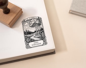 Custom Ex Libris Stamp - Forest Bookplate for Book Lover - Etsy