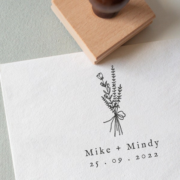 Wedding Stamp with Names and Date, Eco Reclaimed Oak Stamp