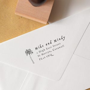 Palm Tree Address Stamp for Tropical Home or Wedding
