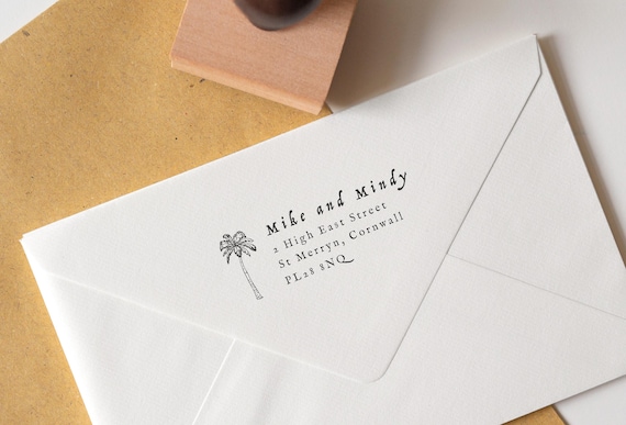 Palm Tree Address Stamp for Tropical Home or Wedding