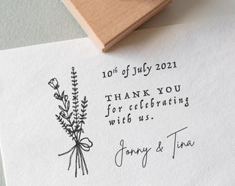 Wedding Thank You Stamp with Names and Date – Botanical Stamp for Thank you cards, Favors, Invitations & Wedding Stationery