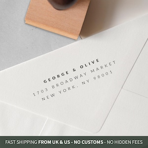 Minimalist Custom Address Stamp, Eco Oak or Self Inking Stamp