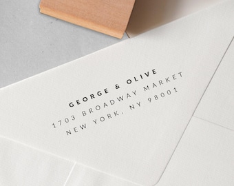 Minimalist Custom Address Stamp, Eco Oak or Self Inking Stamp