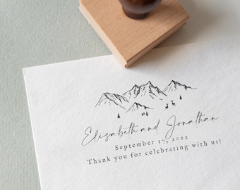 Custom Mountain Wedding Stamp, Wedding Favor For Guests, Wooden Stamp, Eco Friendly Rubber Stamp