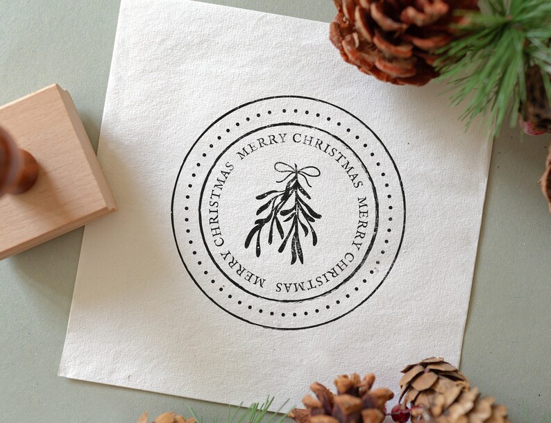 Christmas Rubber Stamps, Merry Christmas Rubber Stamp, Mistletoe Rubber Stamps, Eco-friendly Rubber Stamp image 1