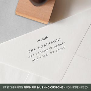 Botanical Address Stamp - Eco Reclaimed Oak or Self Inking