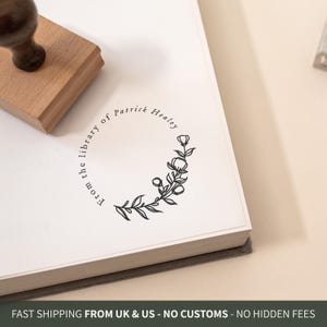 Sello de la Biblioteca de Flores: Ex Libris personalizado, roble recuperado