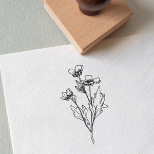 Buttercup Rubber Stamp, Wildflower Stamp, Eco-Friendly Wooden Stamp