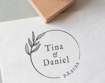 Custom Wedding Stamp - Botanical Wreath, Personalized Wedding Invitation