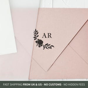 Floral Wreath Wedding Stamp - Personalized Monogram Envelope Stamp