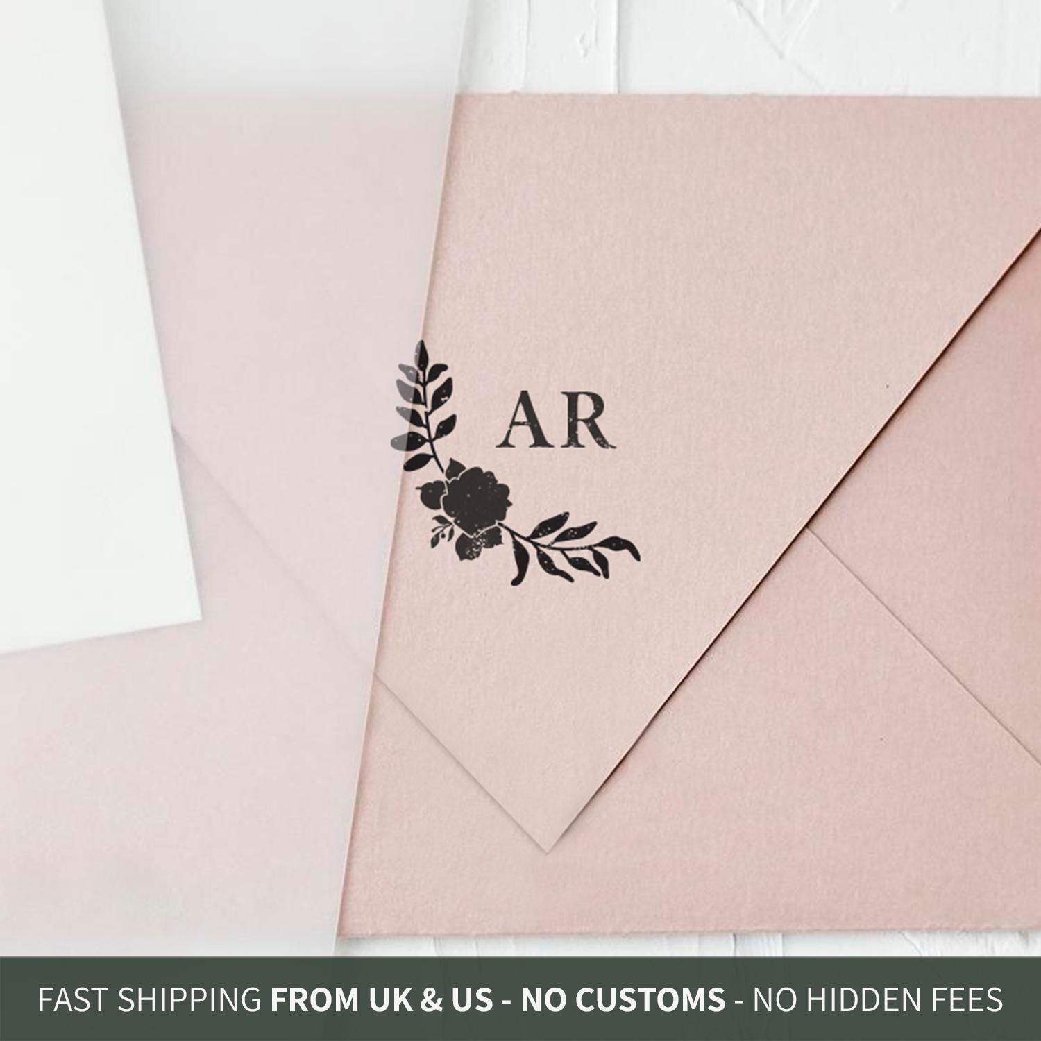 Floral Wreath Wedding Stamp - Personalized Monogram Envelope Stamp